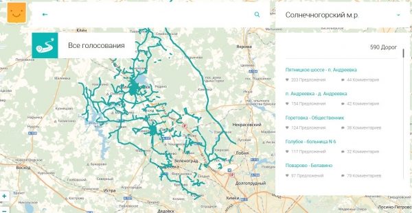 590 дорог Солнечногорского района участвуют в сборе предложений на портале «Добродел»